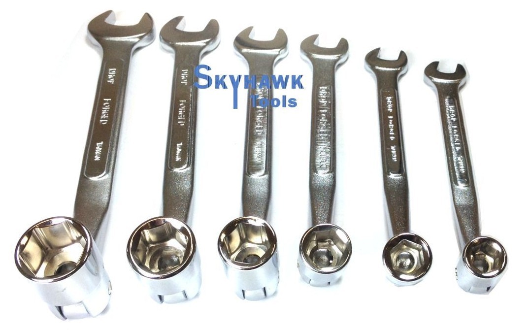 6pc Flex Flexible Head Double Ended Socket Spanner & Open Wrench Set SAE New