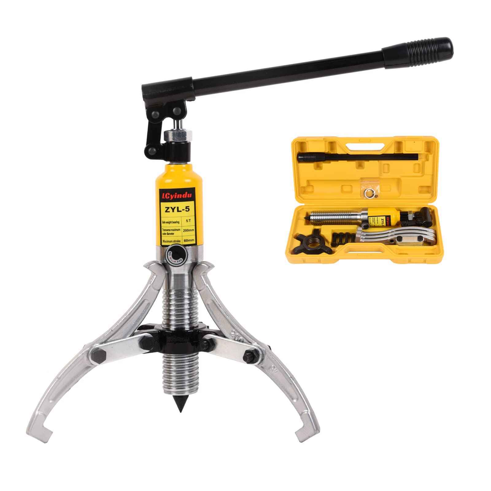 5T Hydraulic Gear Puller Kit Bearing Puller w/Case 2/3 Jaw Bearing Hub Separator