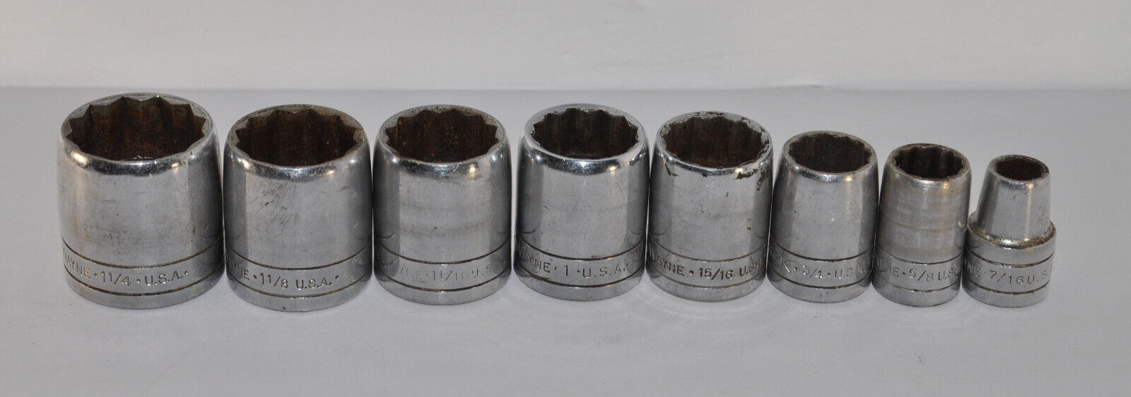 SK Wayne 8pc 1/2″ Drive 12 Point SAE 7/16 to 1-1/4 Shallow Socket Set USA