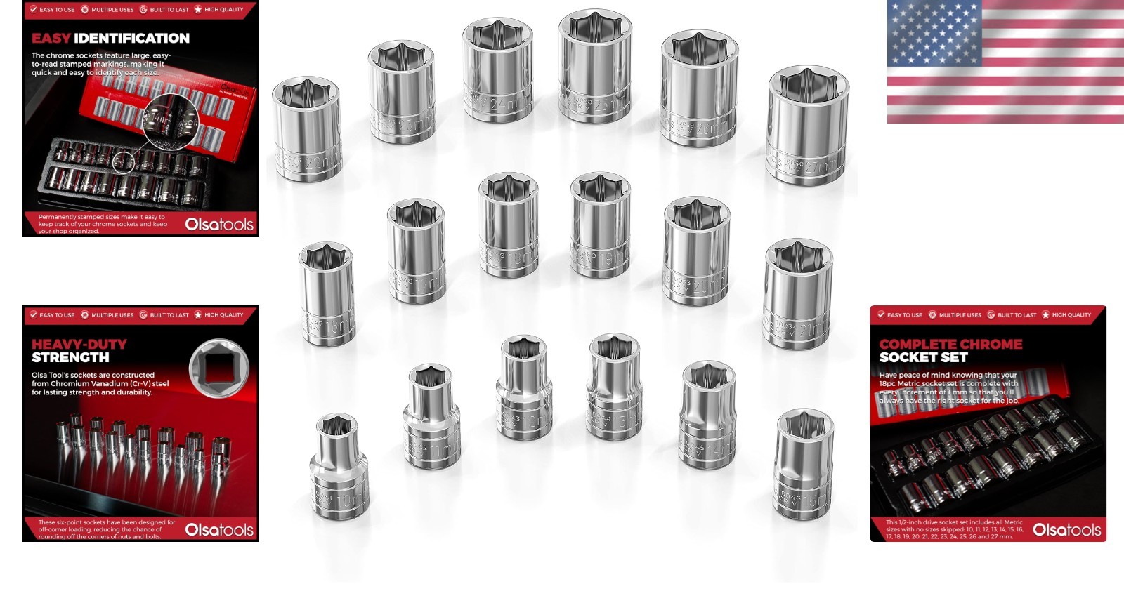 18pc Metric Shallow Socket Set – Chrome Vanadium