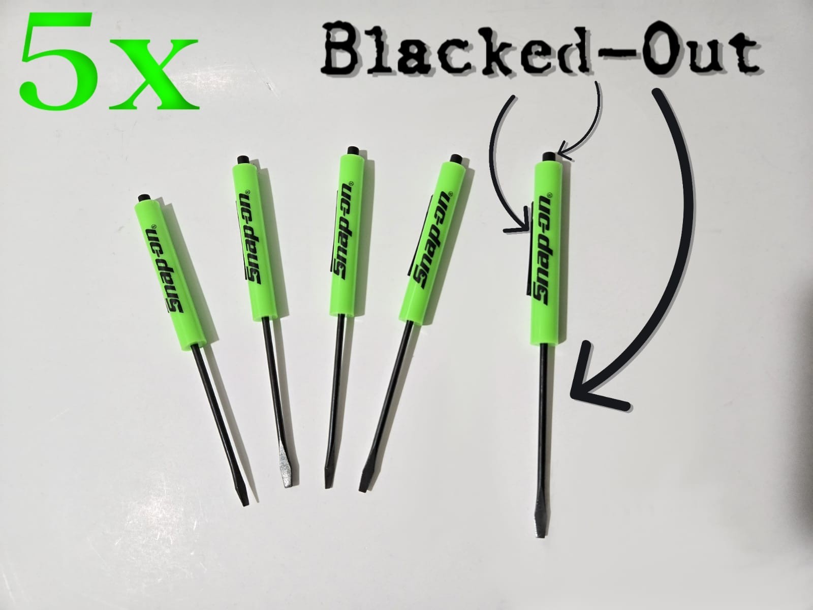 5 Snap on tools Special Edition pocket screwdrivers GREEN PROMO Blacked/Out+gift