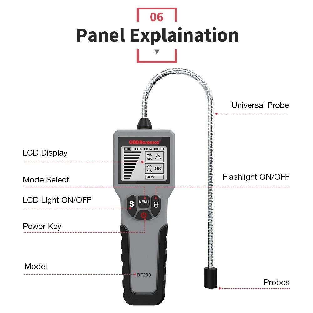 BF200 Brake Fluid Tester LCD Auto Oil Moisture Detector Tool For DOT3 DOT4 DOT5