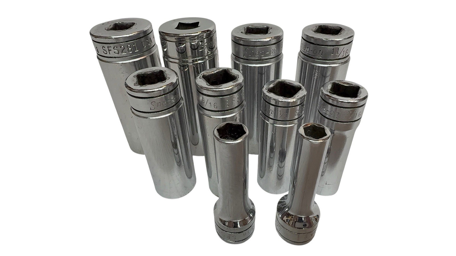 Snap-on SFS Series 10pc 3/8″ Drive SAE Deep Socket Set 1/4″–7/8″ 6-Point Chrome