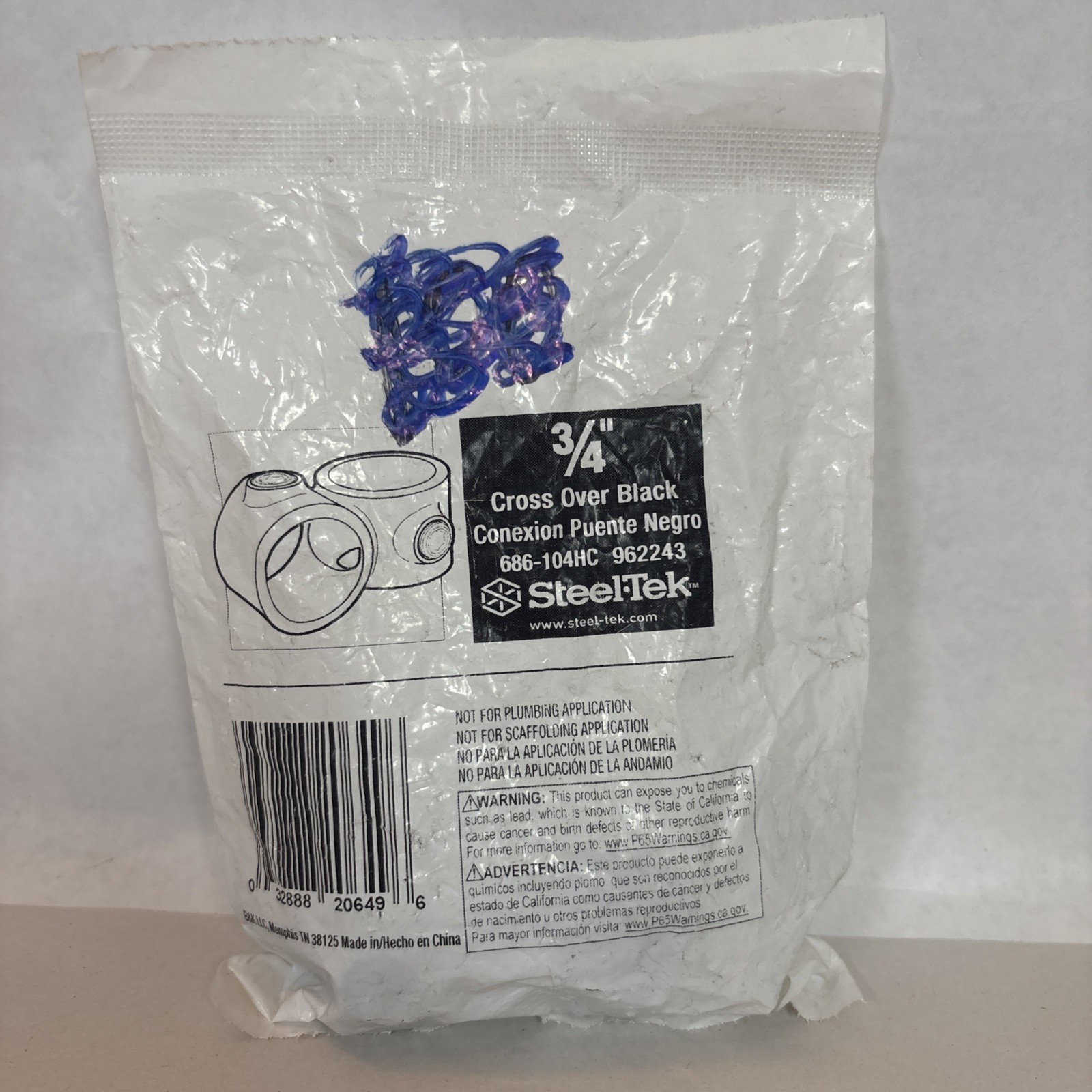 SteelTek 3/4-in Structural Black Crossover Fitting (Model #686-104HC) NEW/SEALED