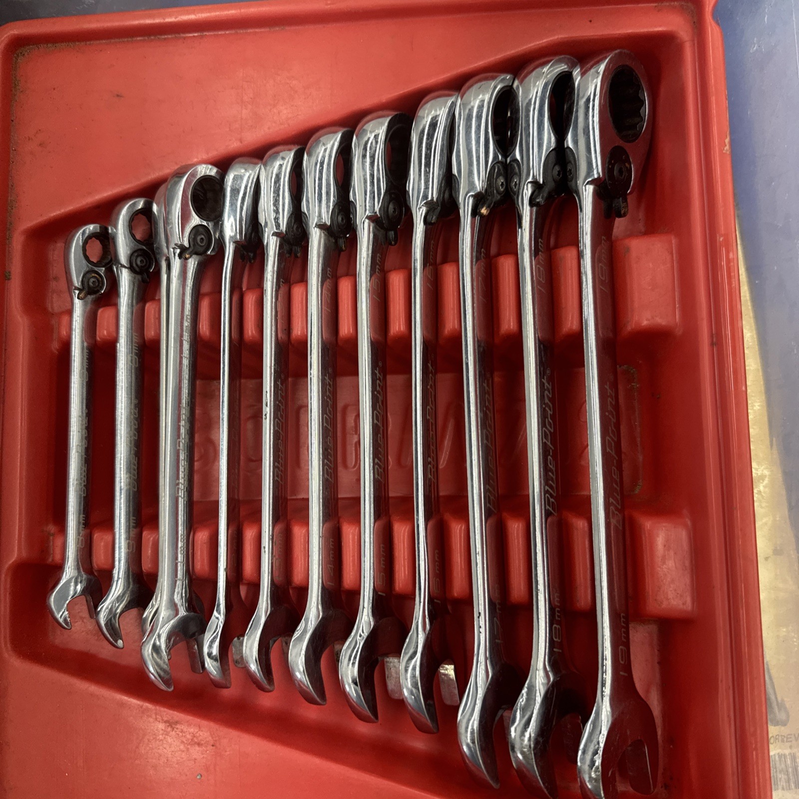 Blue Point 12 Pc Metric Reversible Ratcheting Wrench Set 8-19mm BOERM712