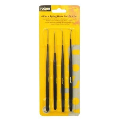 Rolson 4pc Spring Hook & Pick Set 175mm Non-Slip Grip O-Ring Clip Remover Tool