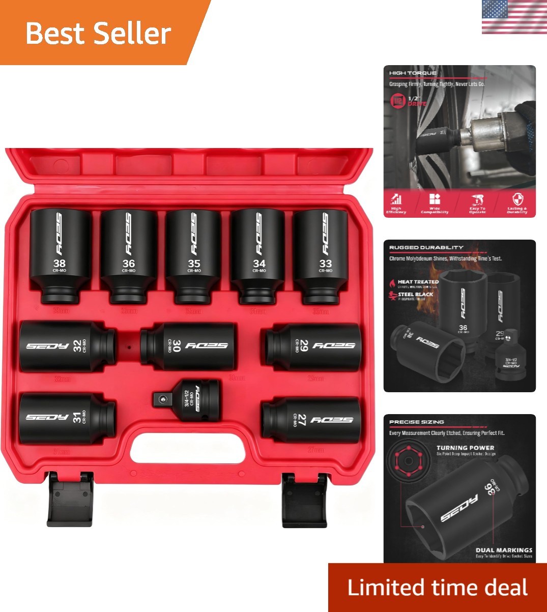 Versatile 11-Piece Impact Socket Set: Precision Metric Sizes from 27mm to 38mm
