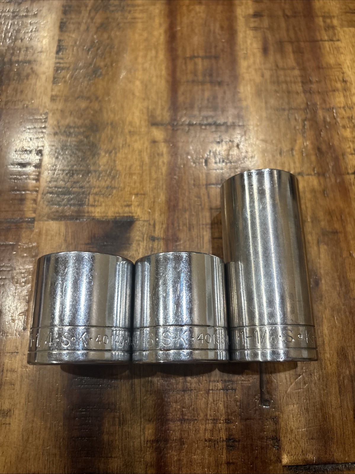 SK Tools 1/2” 12pt Sockets 1-3/16” & 1-1/4” Shallow, 1-1/8” Deep EUC SAE USA