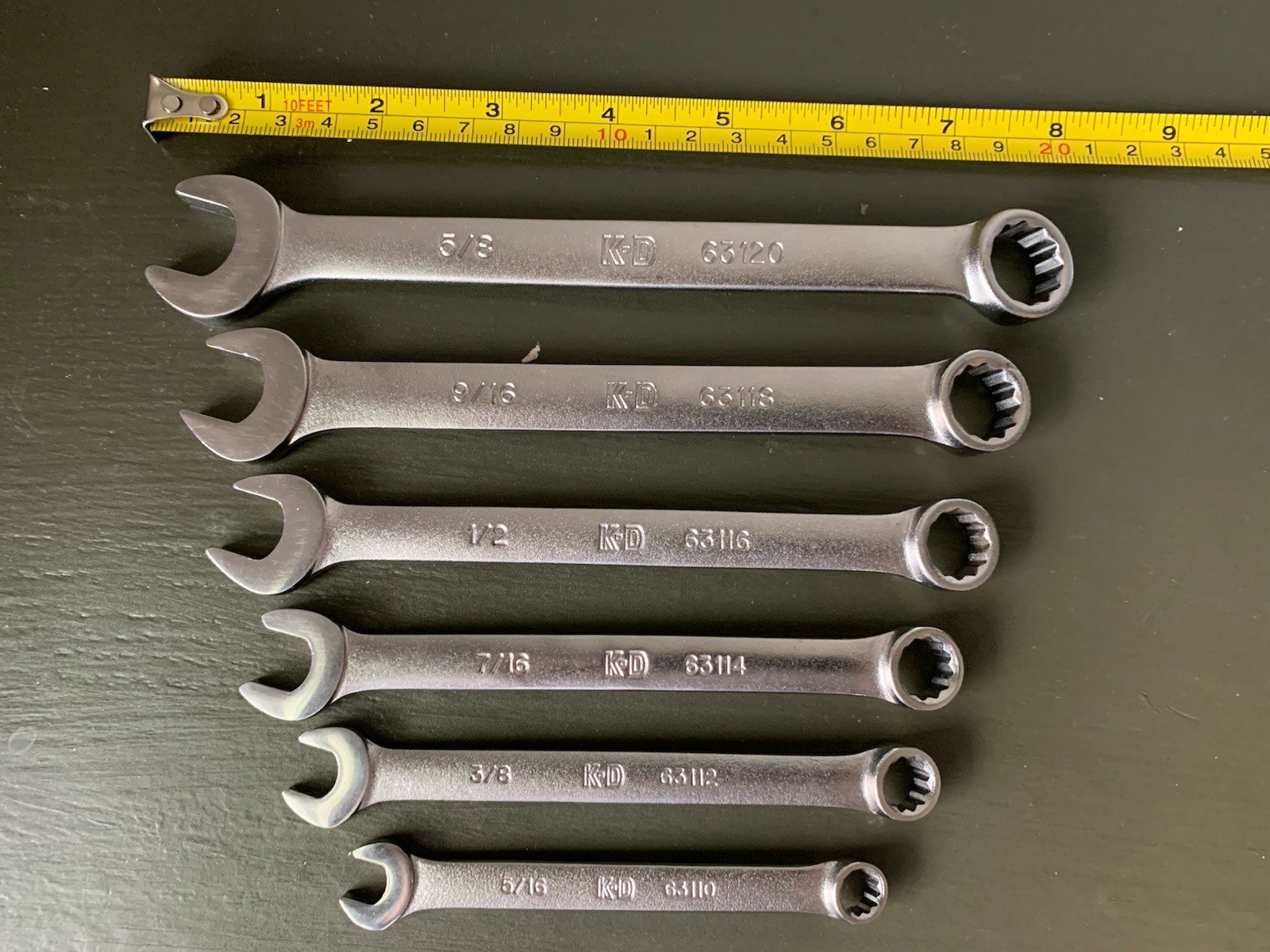 K-D Tools USA Combination Wrench Set 6 pc 12pt SAE 5/16 to 5/8 Inch NOS