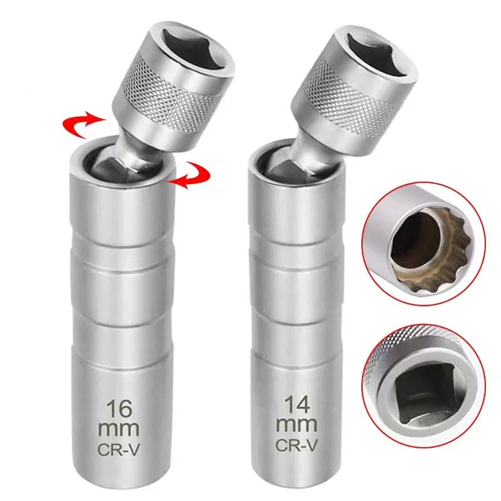 New 14MM 16MM Thin Wall Magnetic Swivel Spark Plug Socket 12-Point Removal Tool