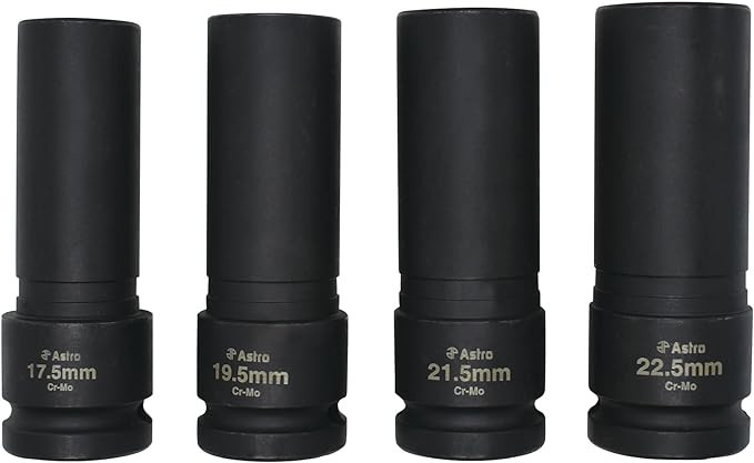 ASTRO 4-Piece 1/2″ Drive 1/2 Size Thin Wall Lug Nut Socket Set 17.5-22.5mm 78204