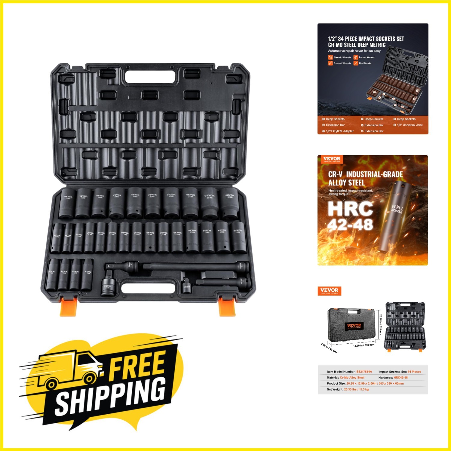 High Torque 1/2″ Drive Metric Impact Socket Set – 8-36mm, Rugged Cr-MO Steel