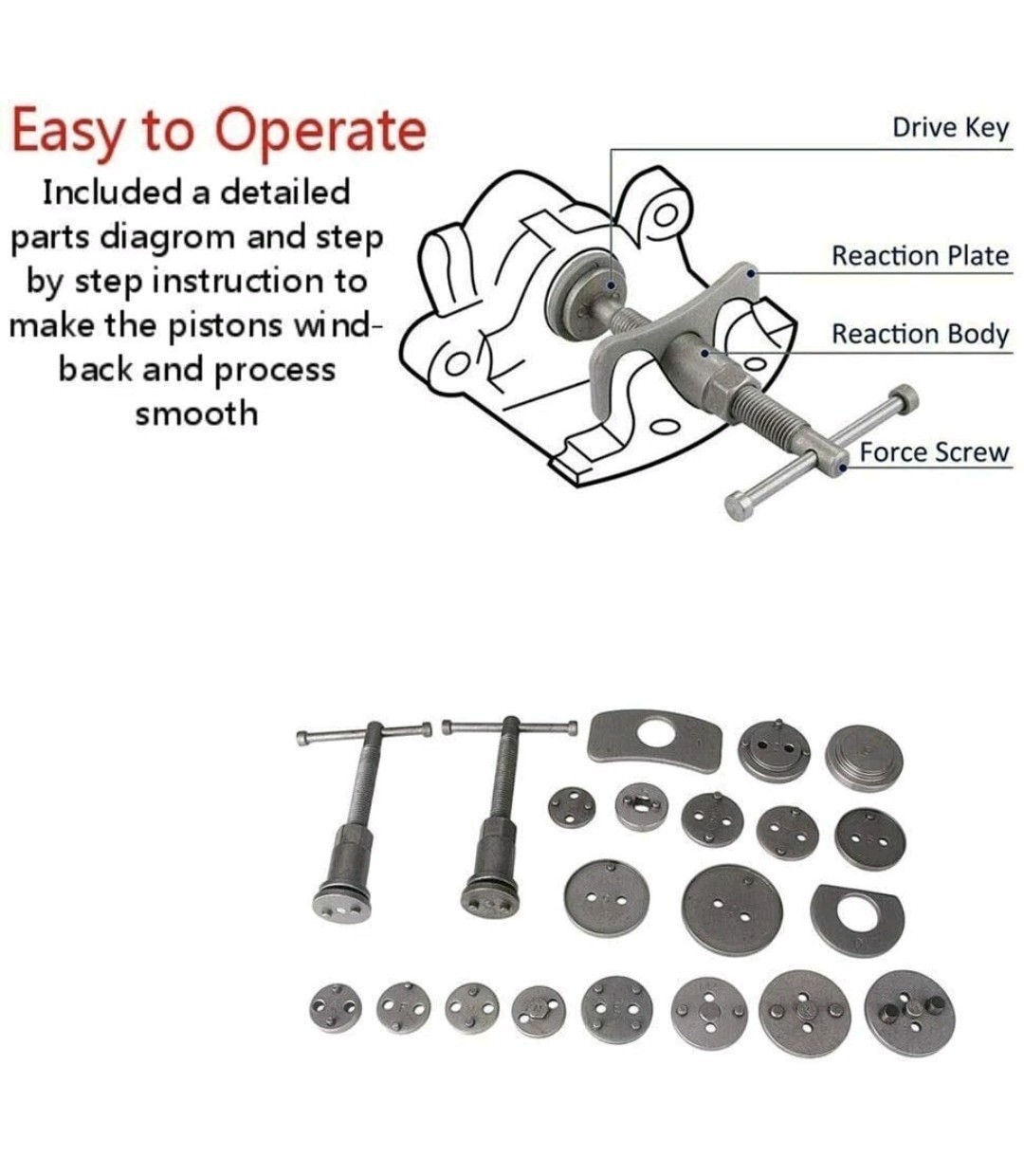 22PCS Pro Disc Brake Caliper Compressor Rewind Wind Back Tool Piston Pad Kit Set