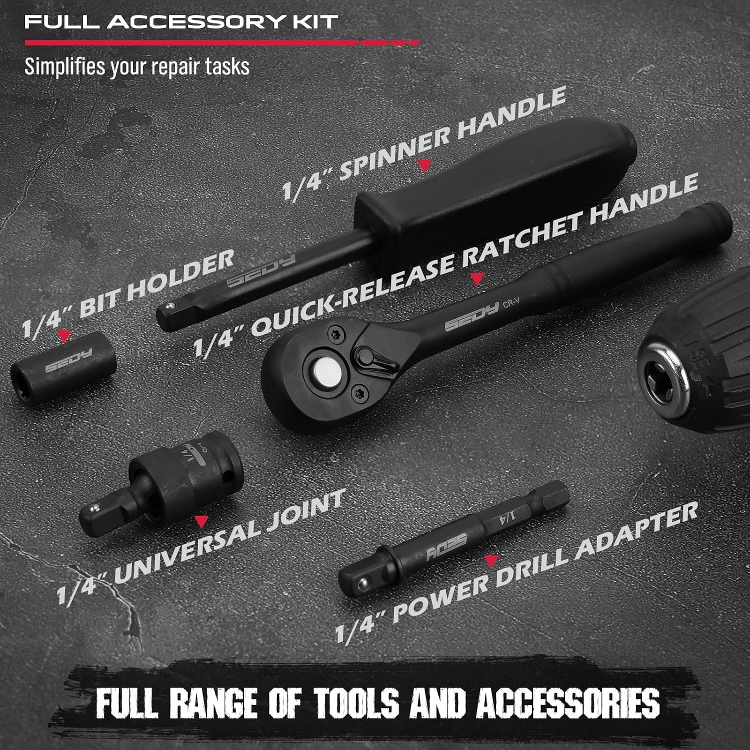 Impact Socket Wrench Driver-Bits Set, Laser-Engraved Sockets