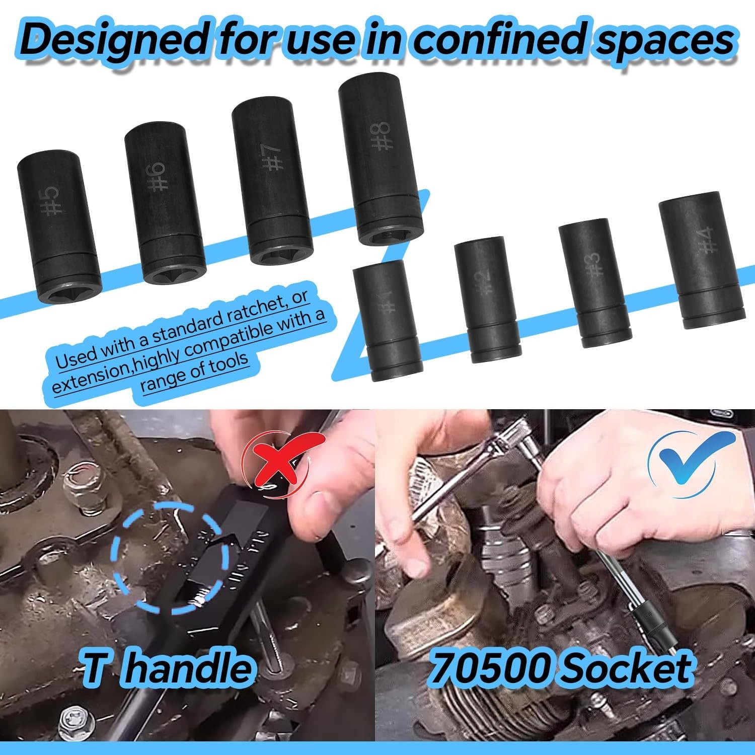 8-Piece Tap Socket Set – 1/4″ & 3/8″ Drive, Fits 1/2″ & 1/8″ NPT, Up to 12mm Met