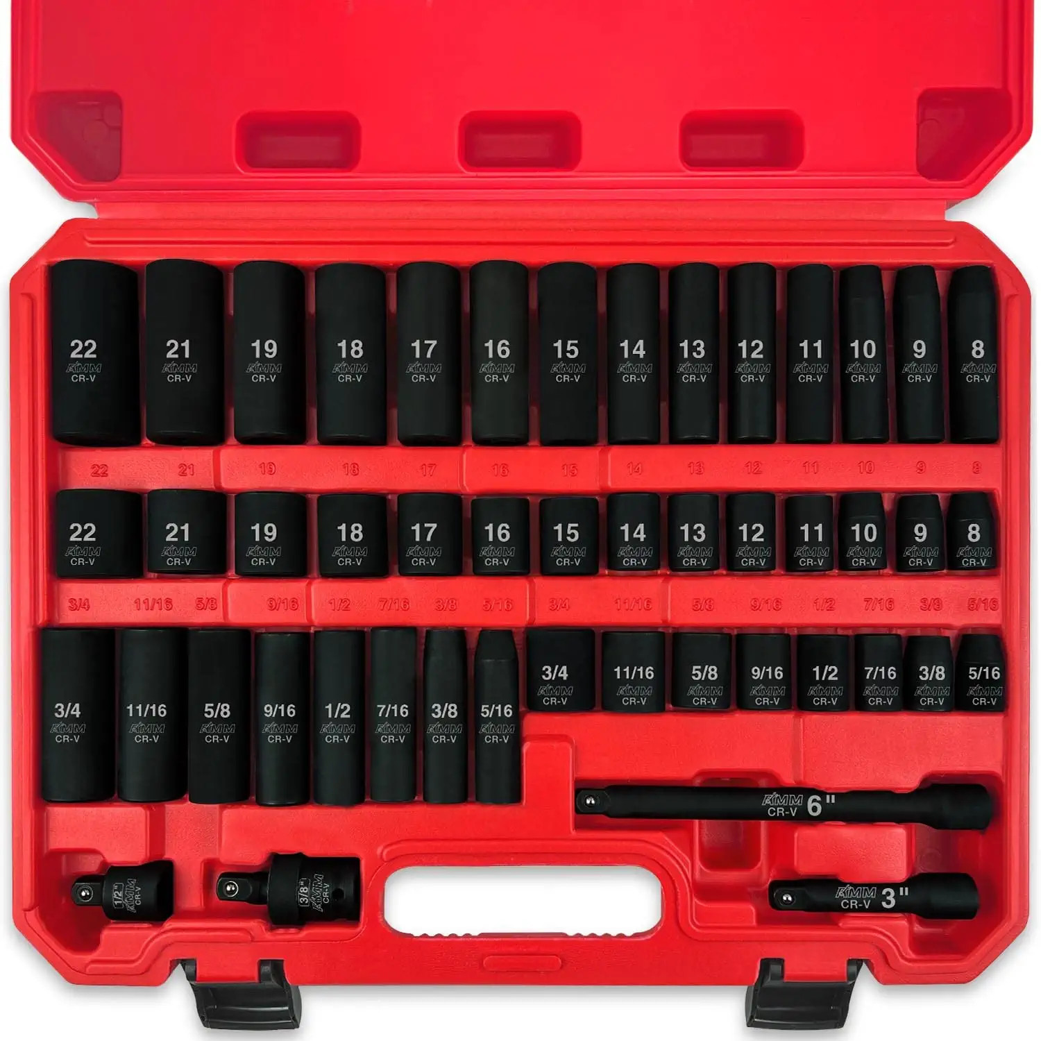 48pc 3/8″ Drive Impact Socket Set, Standard SAE & Metric,CR-V, With Storage Case