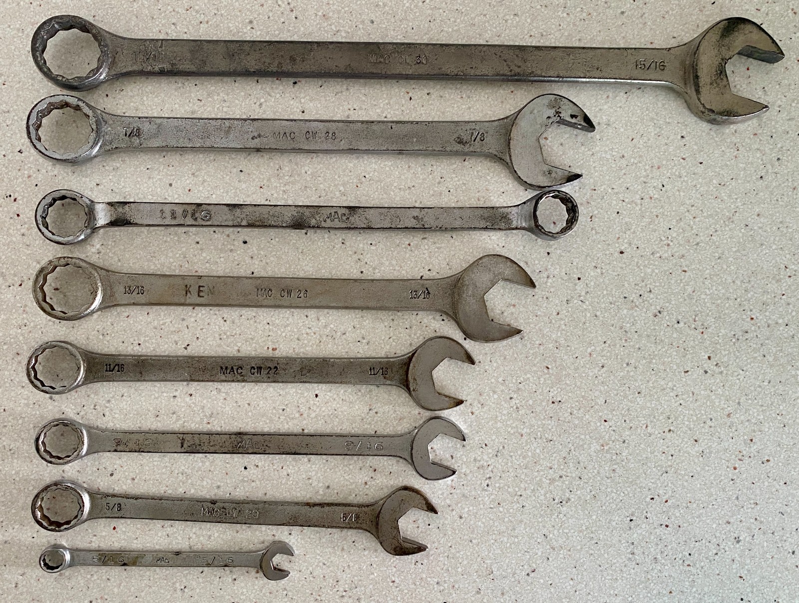 MAC Tools Wrench 8 Pc Lot 15/16 7/8 13/16 11/16 5/8 9/16 5/16 BOL 2022 5/8-11/16