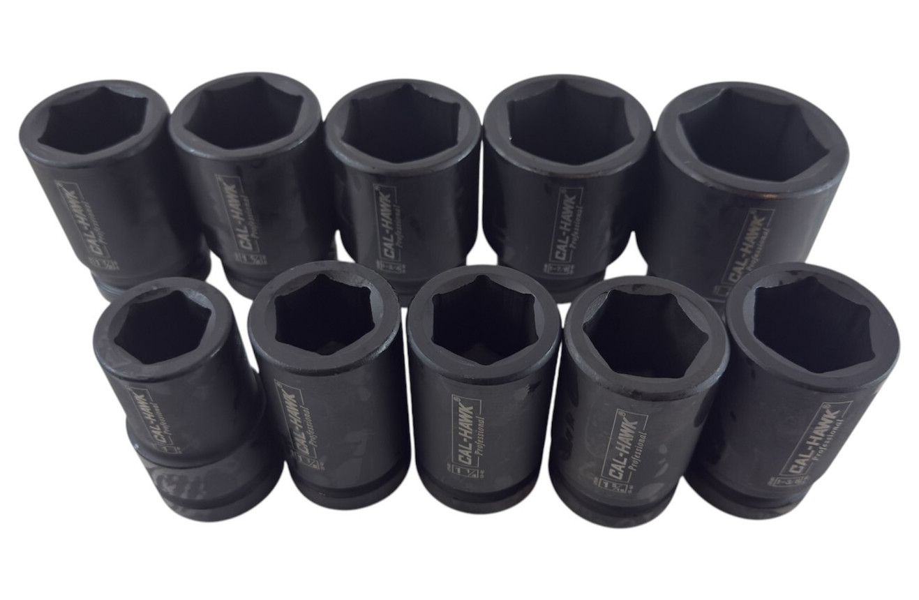10pc SAE Deep Impact Socket 1″ inch Drive 6 Point Sockets 1″ – 2″ w/ CASE