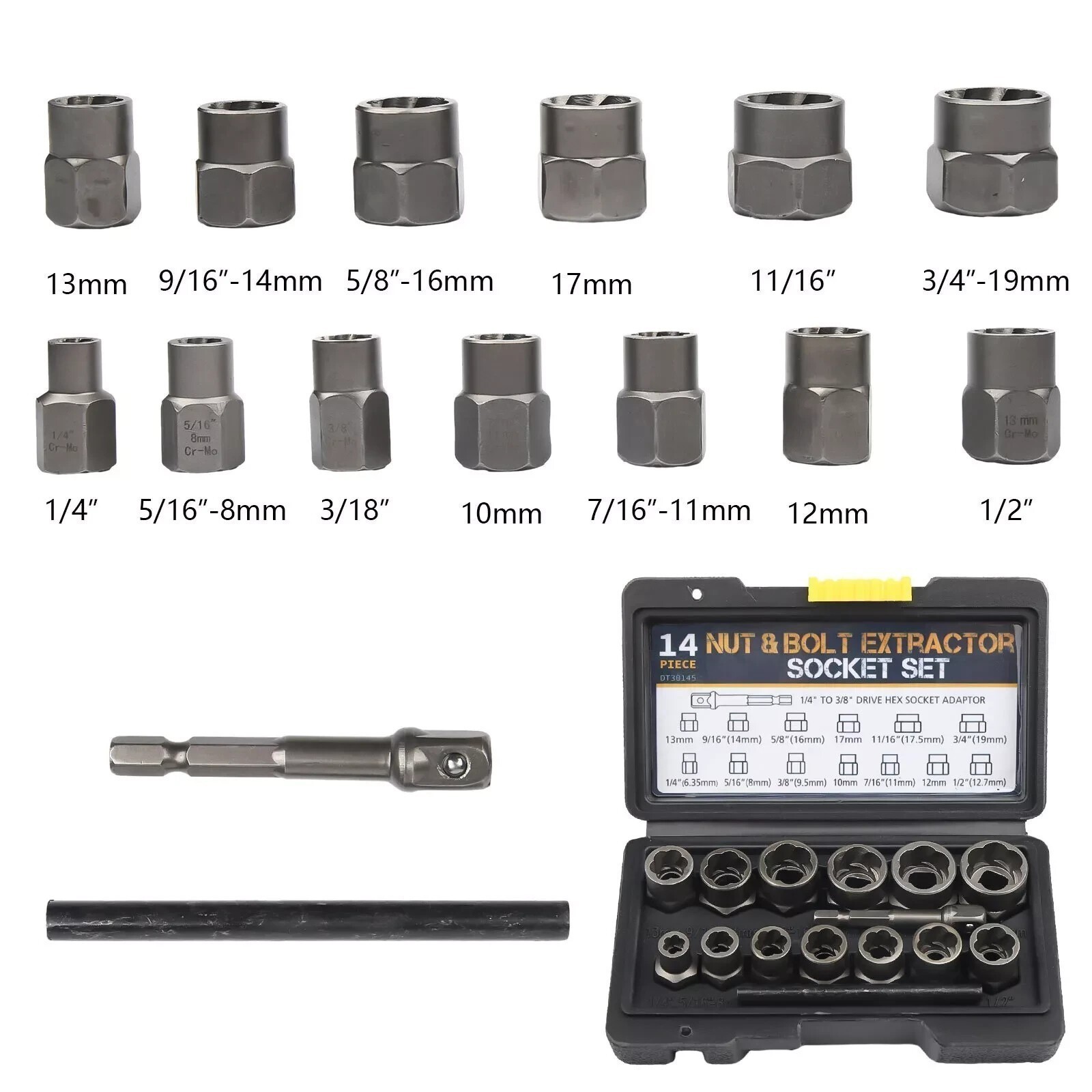 15PCS Impact Damaged Bolt Nut Screw Remover Tool Socket Threading Extractor