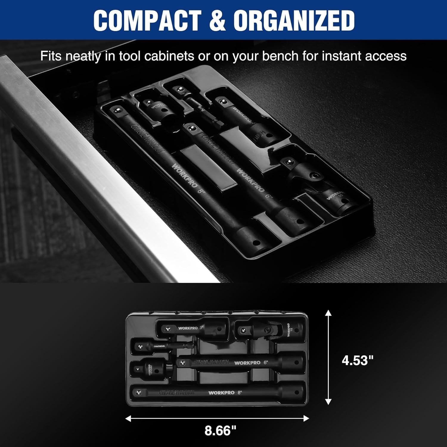 WORKPRO 6-Piece 1/2″ Drive Impact Socket Extension Set, Includes 3″, 6″, 8″ Exte