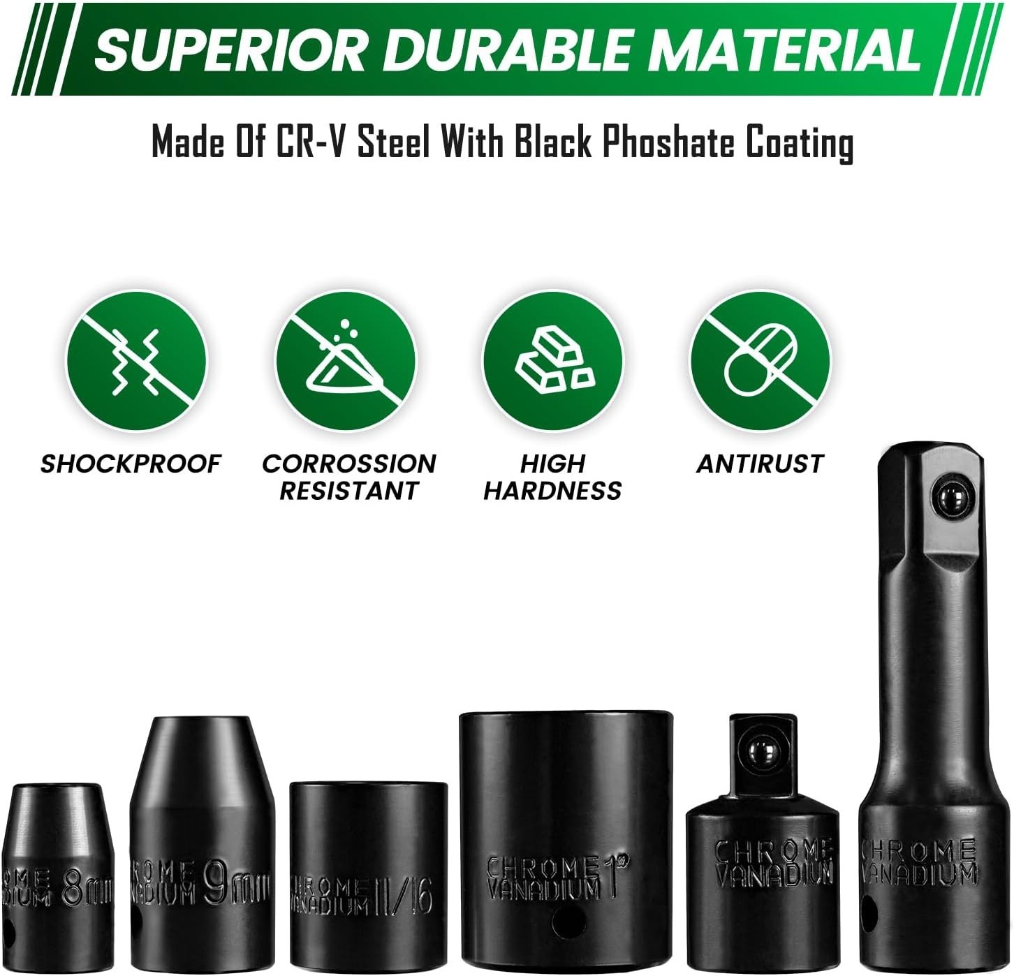 35-Piece Impact Socket Set, 3/8″ & 1/2″ Drive Shallow SAE/Metric, 6-Point CR-…