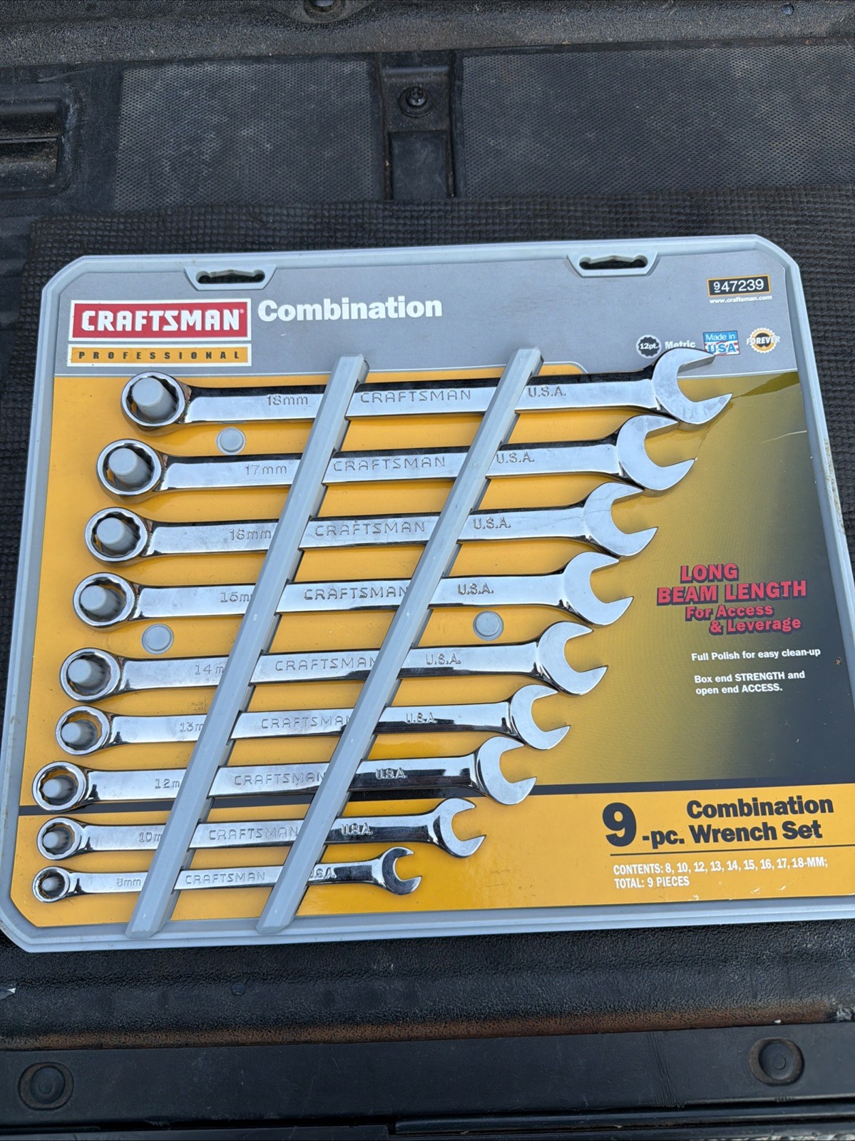 Sears Craftsman Professional Full Polish Metric Wrench Set 9pc 47239 Long Beam