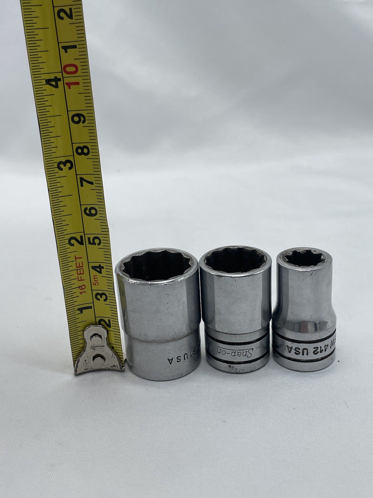VTG Lot of 3 Snap On Sockets 11/16 SW221, 13/16 SV261 & 3/8 SW412