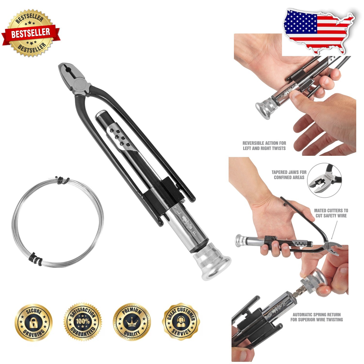 Durable 6-Inch Safety Wire Pliers: Reversible Action, Locking Buckle, Steel Wire