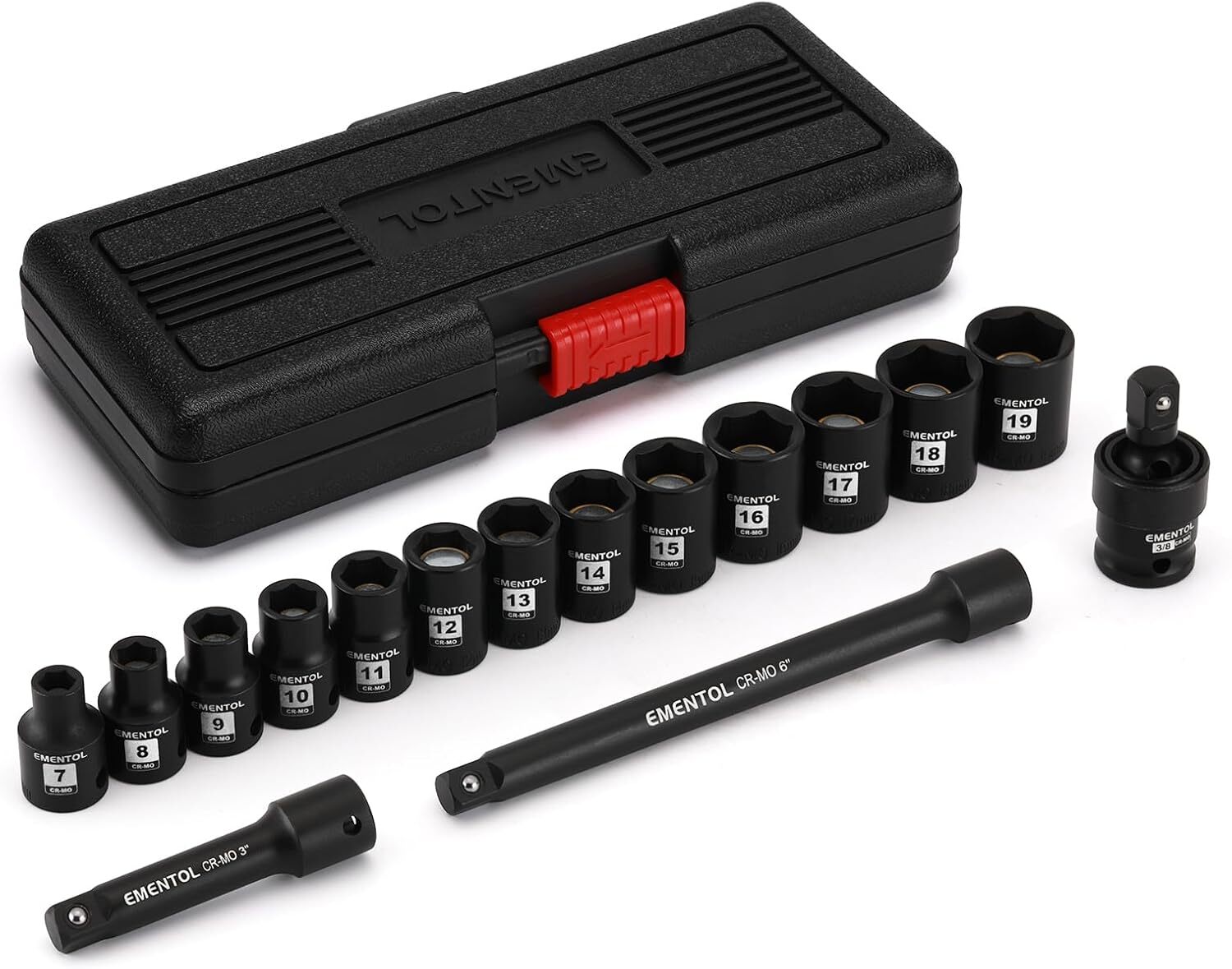16PCS 3/8″ Drive Magnetic Impact Socket Set 7-19mm 6Point Cr-Mo & Extension Bar