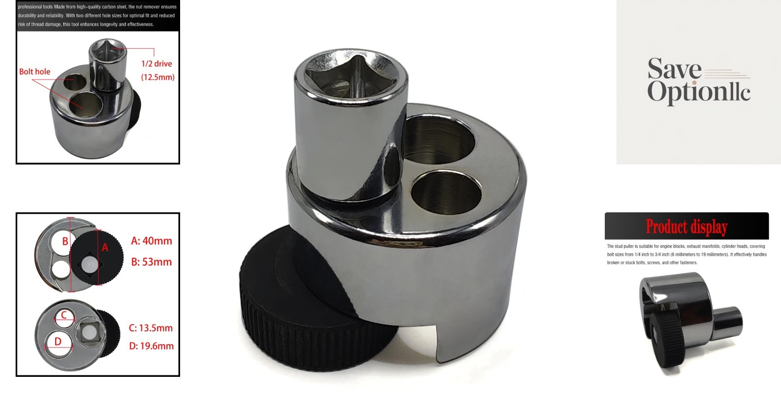 Stud Extractor Tool 1/4″-3/4″ 6-19mm Broken Bolt Remover Knurled Roller