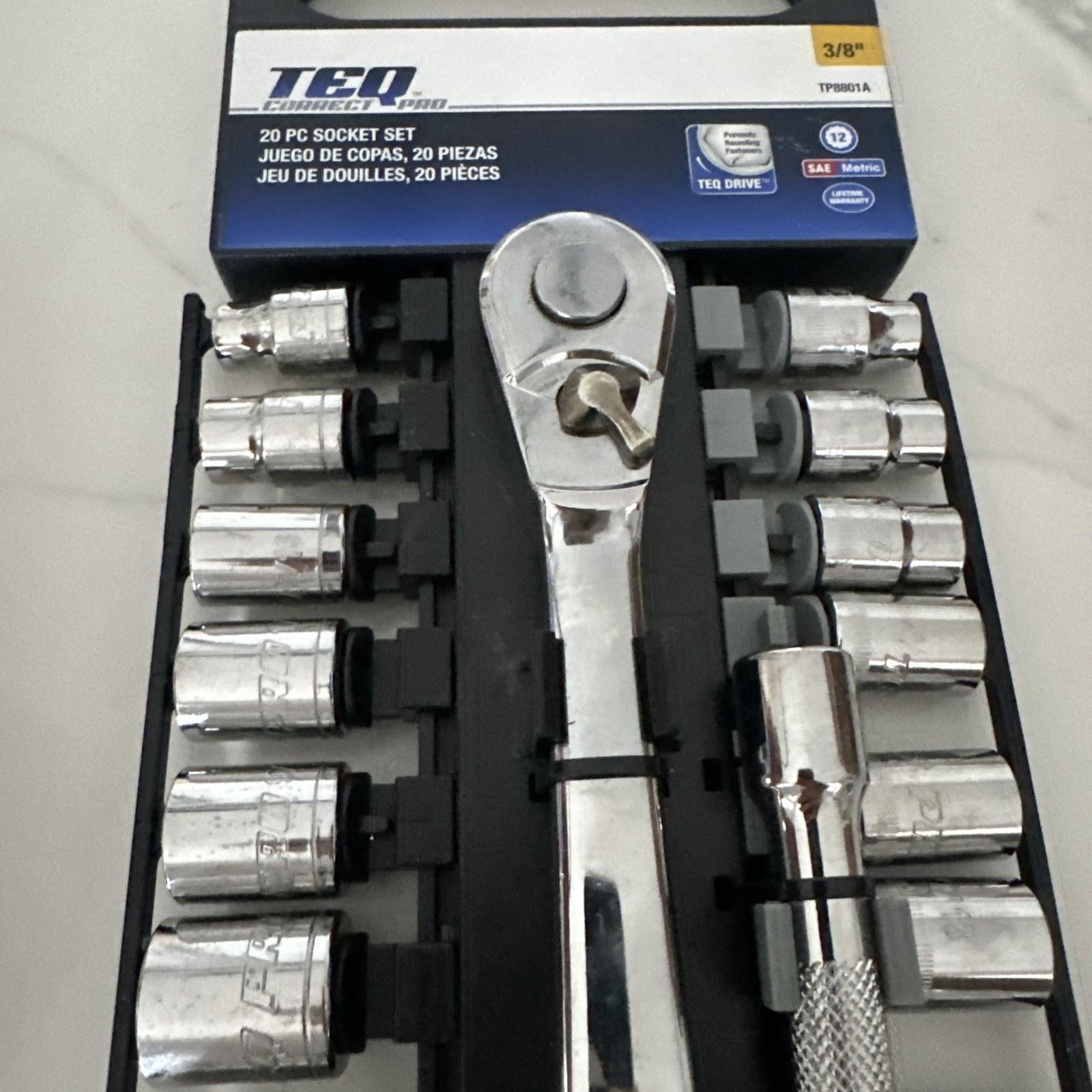 TEQ Correct Pro By Gearwrench 3/8” Socket Set 20Pc. SAE/MM 12 pt 8801A New