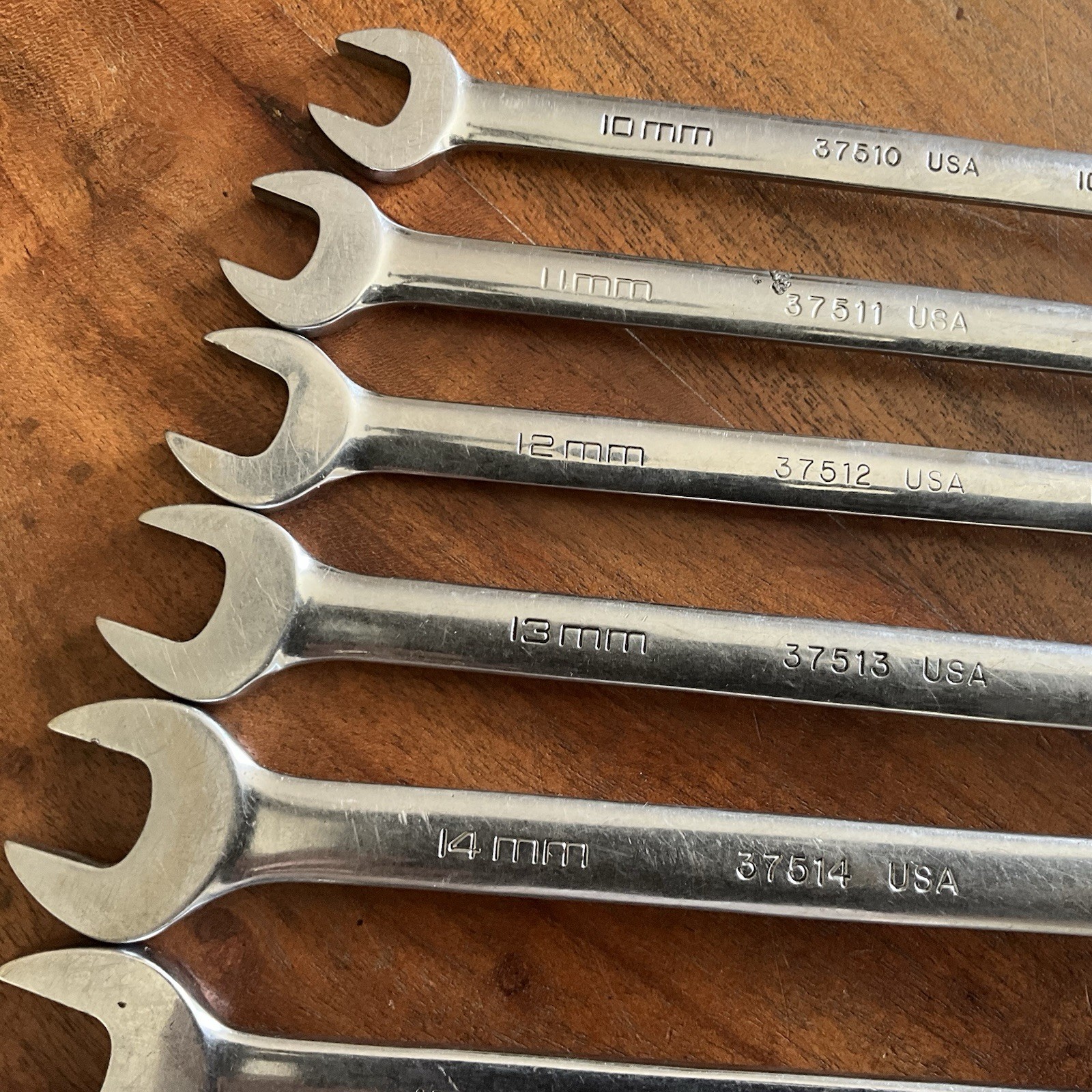 Vintage Husky Polished Chrome Combination Wrench Set Metric 19mm – 10mm USA