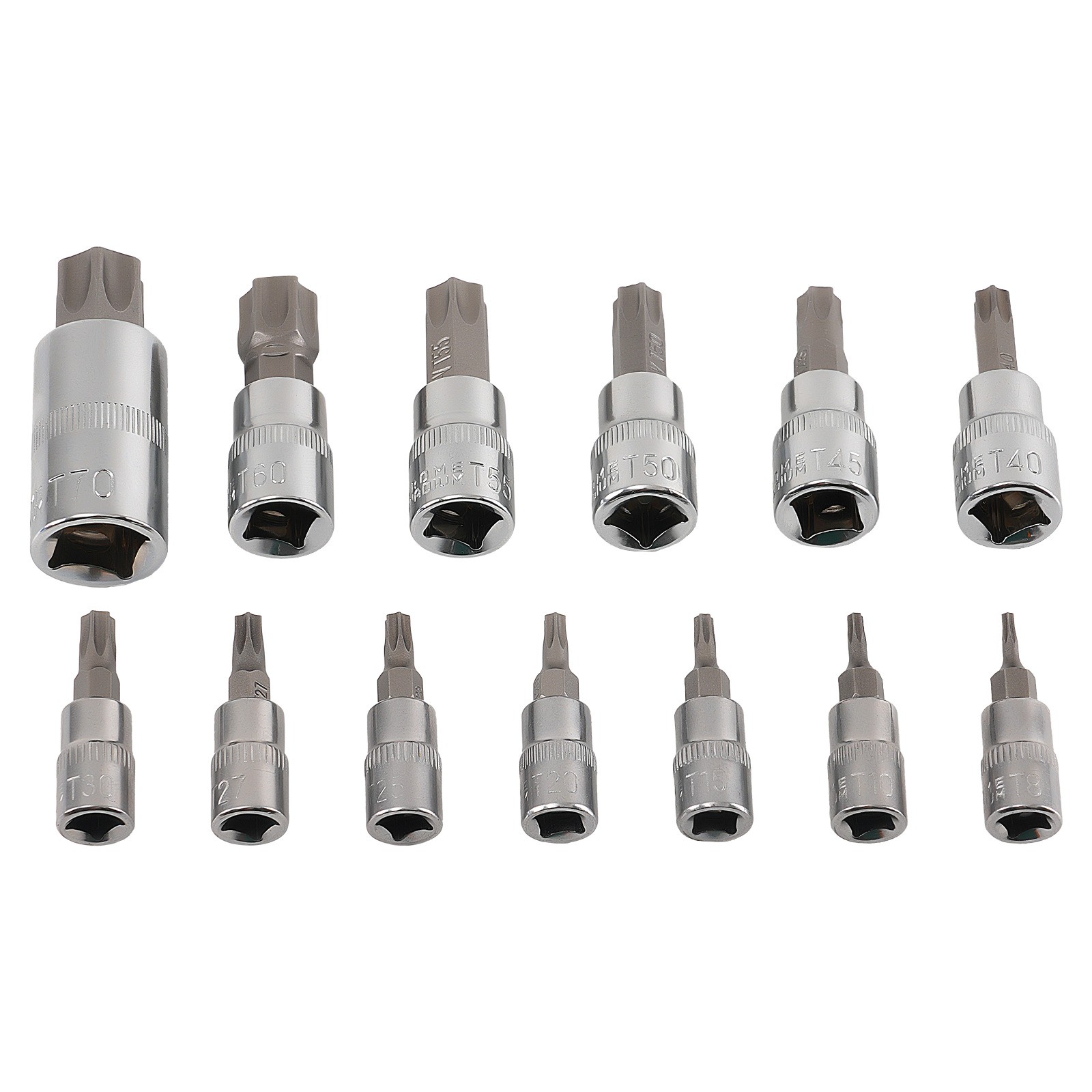 13pcs Socket Tool Set Chrome 1/4 3/8 1/2 Drive T8-T70 Star CRV 6Point