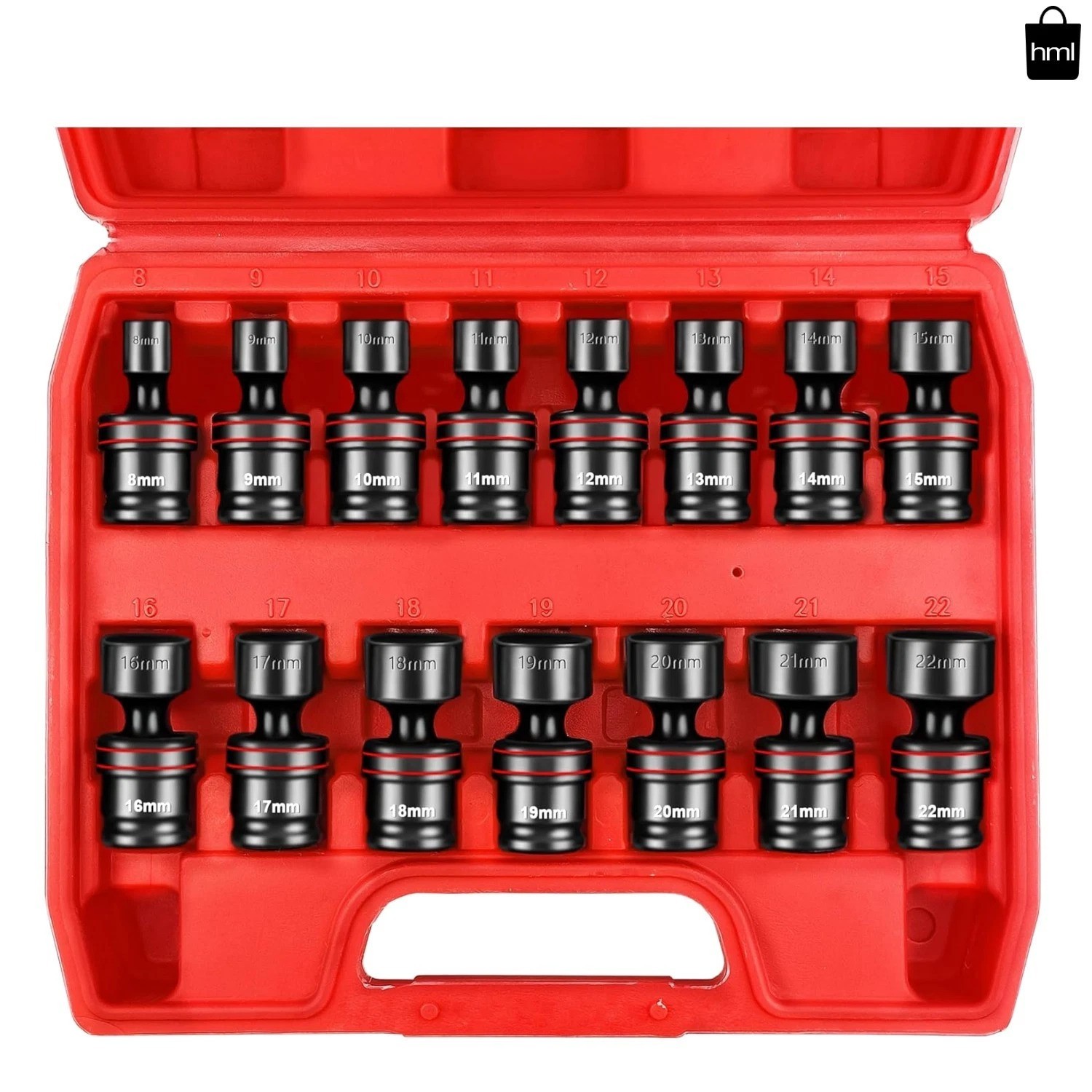 15PC 3/8″DR.Universal Swivel Deep Impact Socket Set(METRIC)PRO Radius 8-22mm Set