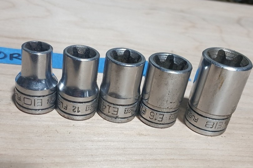 Snap On 5 Piece FLE 3/8” Chrome Inverted Torx Sockets – E10,E12,E14,E16,E18