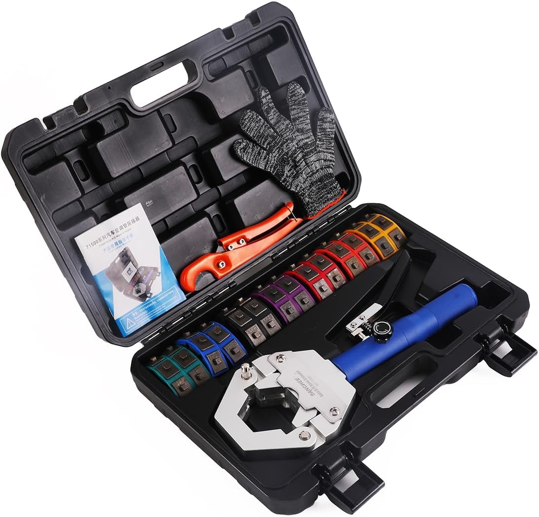 BANCHEE Hydraulic Hose Crimper AC Crimping Tool for Barbed and Beaded Blue