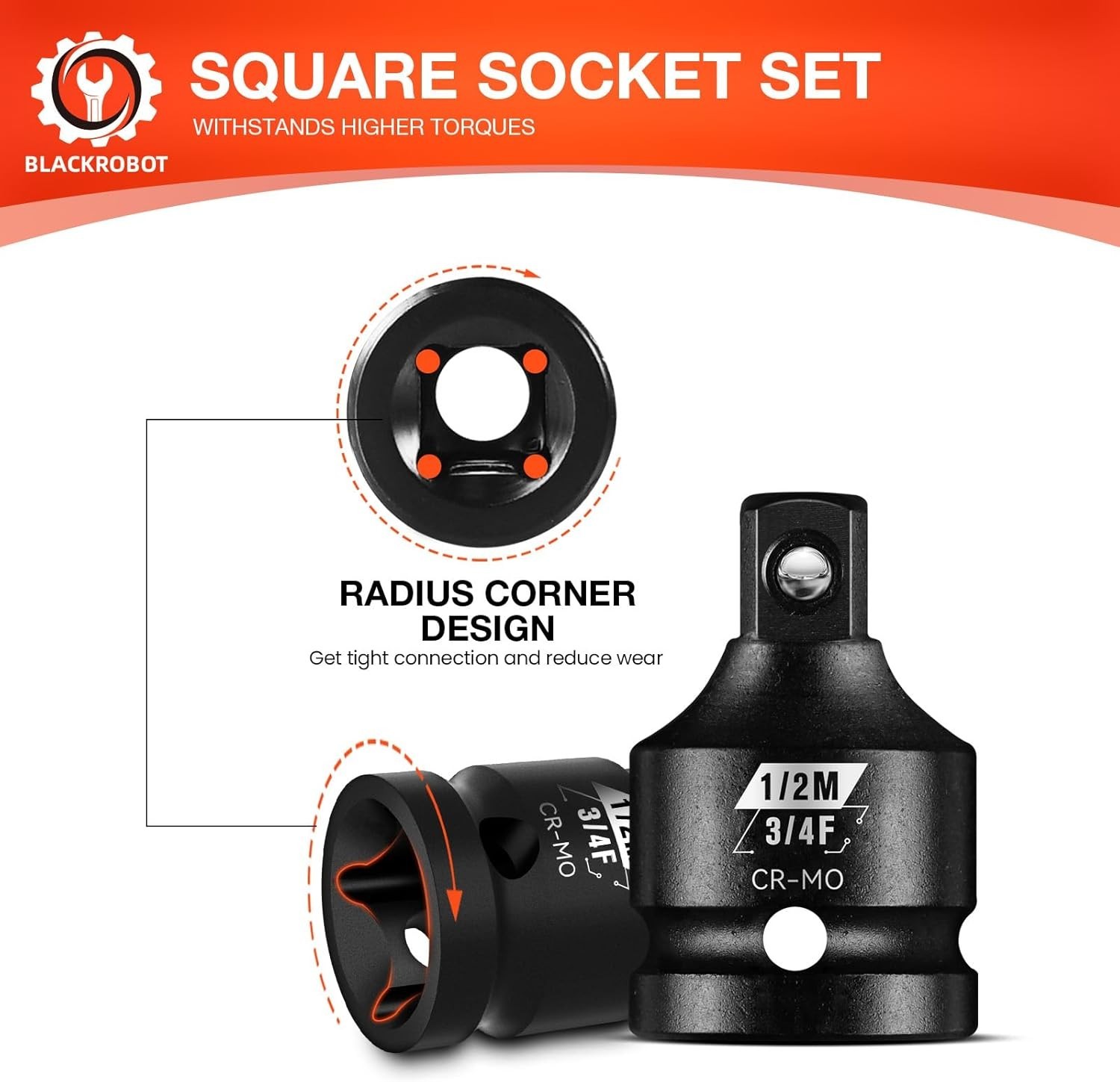 3/4F to 1/2M Impact Socket Adapter Cr Mo Square Steel Drive Reducer Tool New USA