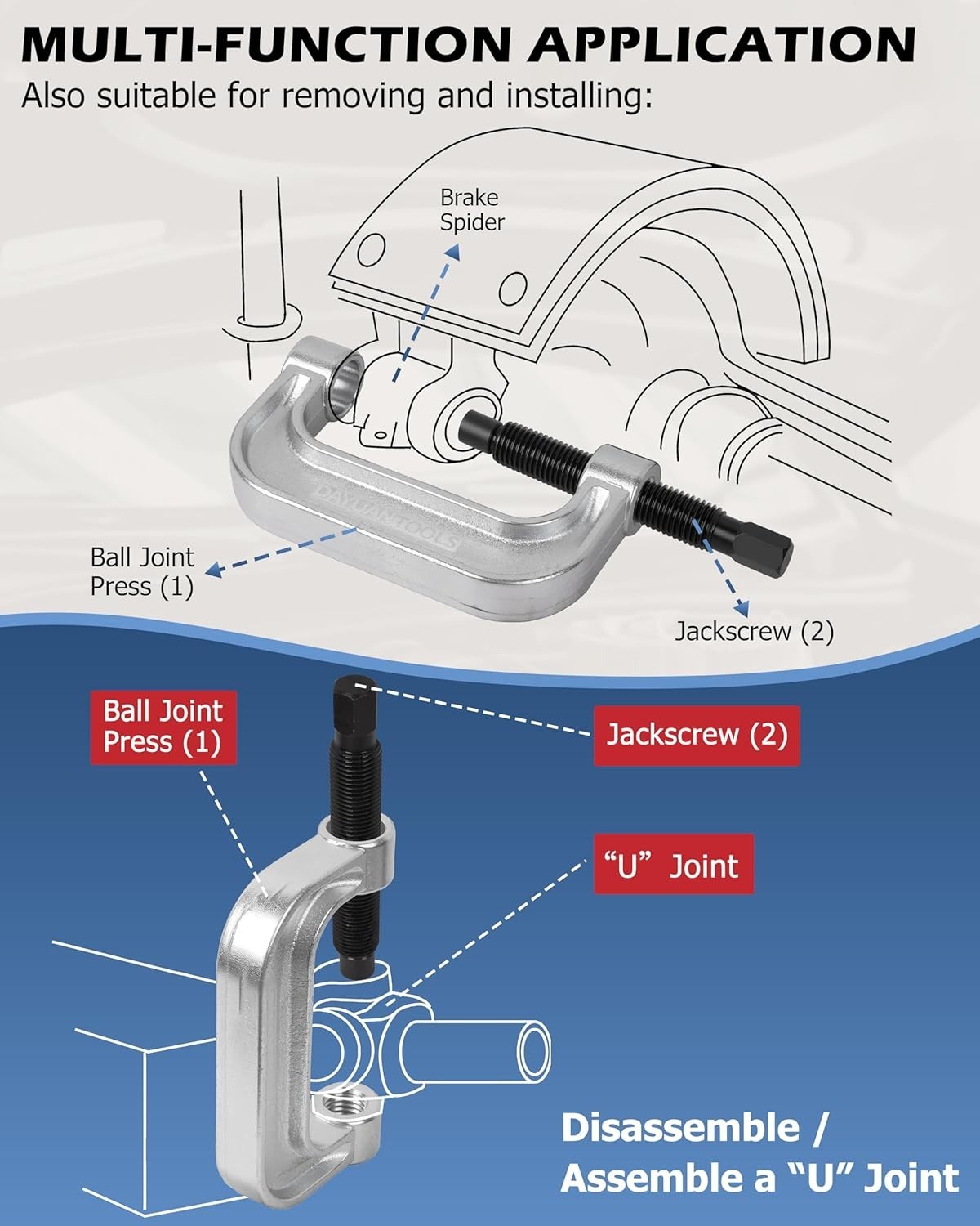 DAYUAN Ball Joint Press & U Joint Removal Tool Kit, Red Case | 4-in-1 Ball Joint