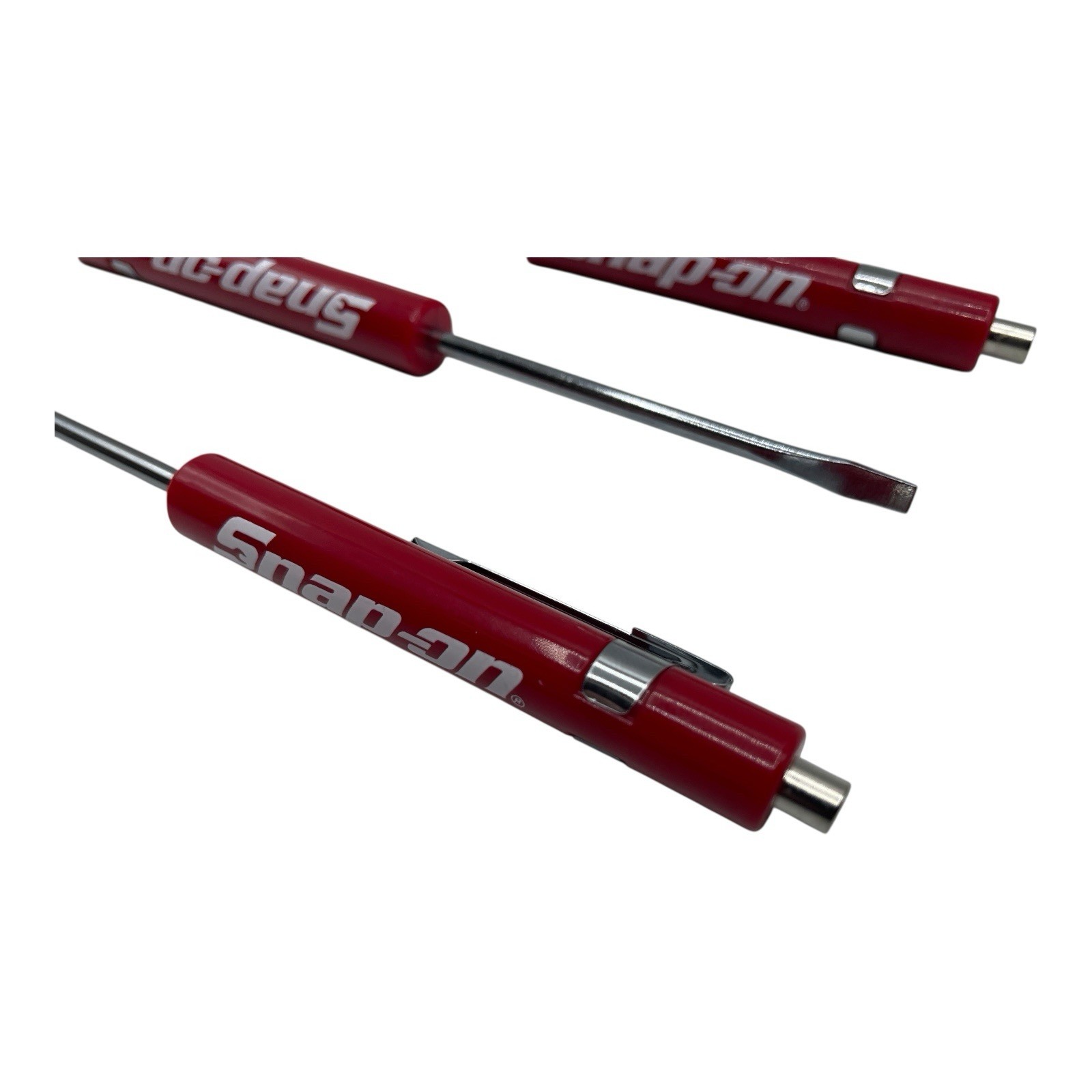 3 Pack Snap On Red Pocket Screwdriver Set Flat Tip Blade and Magnetic End