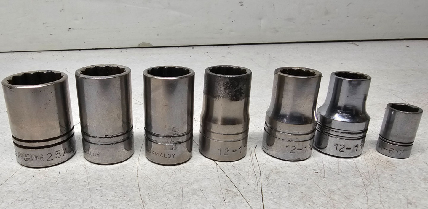Set of 6 Vintage Armstrong 1/2″ Drive, 12 Point Sockets, 16ths, 32nds