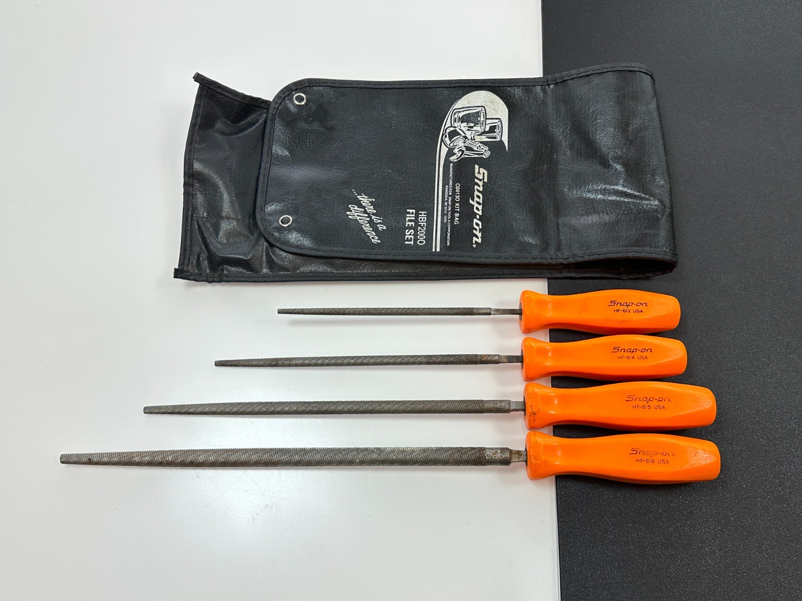 🇺🇸 Snap-on Tools USA HBF200O RARE ORANGE Round File Set w/ Kit Bag C0413O