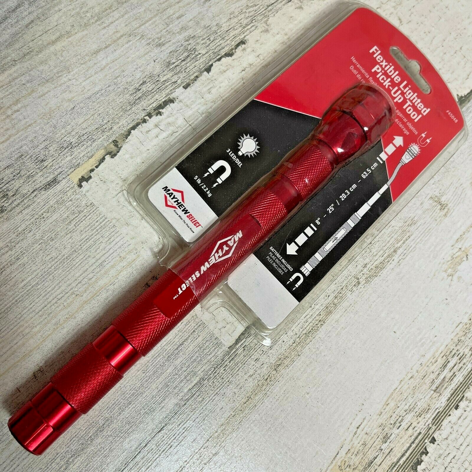 Mayhew Tool 45048 Flexible Lighted Pick-Up Tool Stick-up Magnetic Flashlight Red