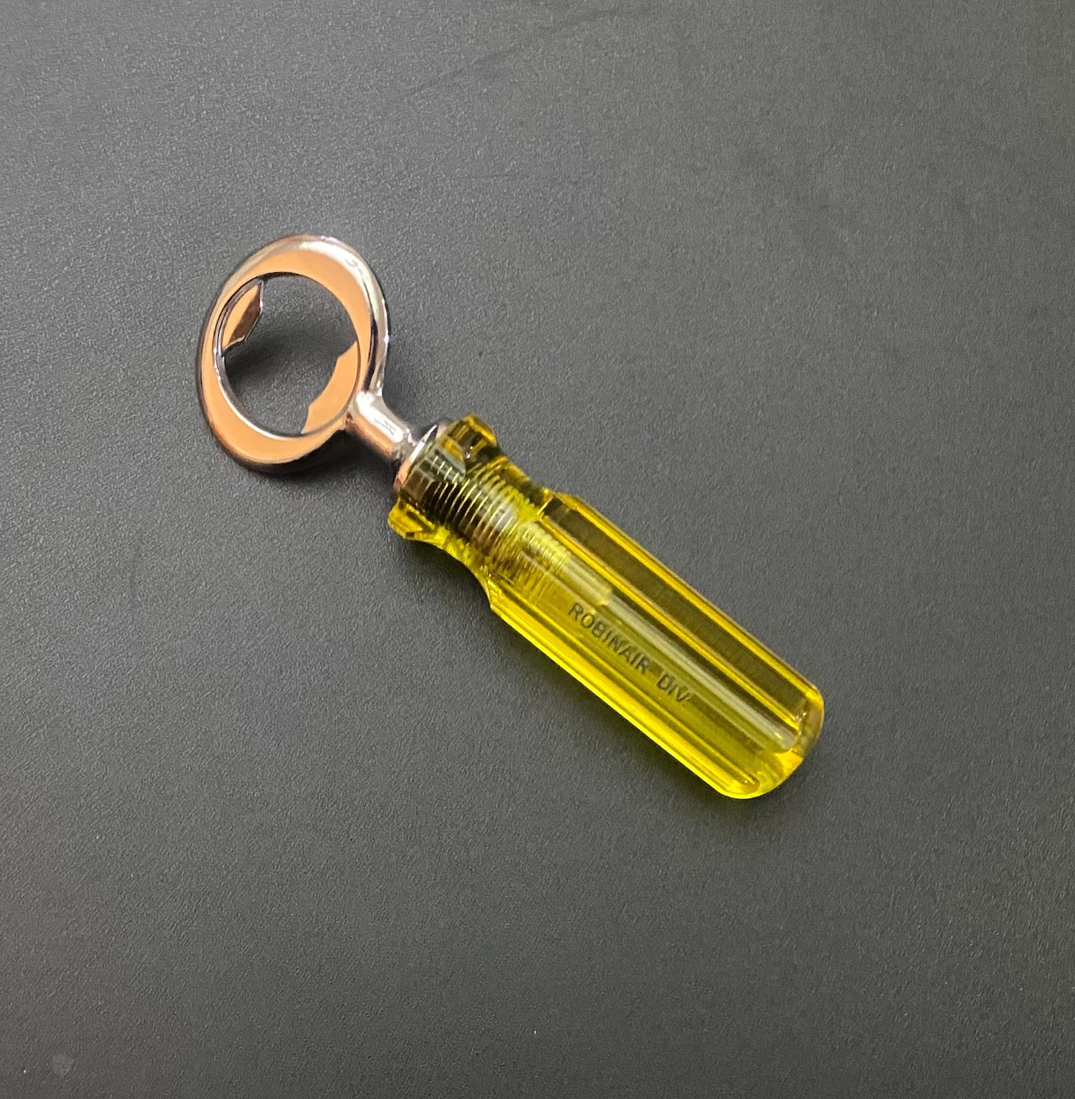 Robinair Bottle Opener [ Seller’s Creation ] Chrome & Yellow 5″