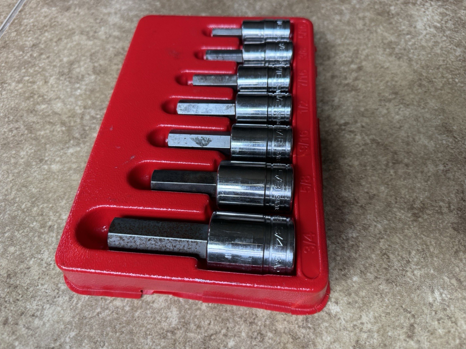 🔴 Snap-On 1/2″ drive 7pc 5/16″ – 3/4″ Allen Hex Bit Socket Driver Set 307ESAY