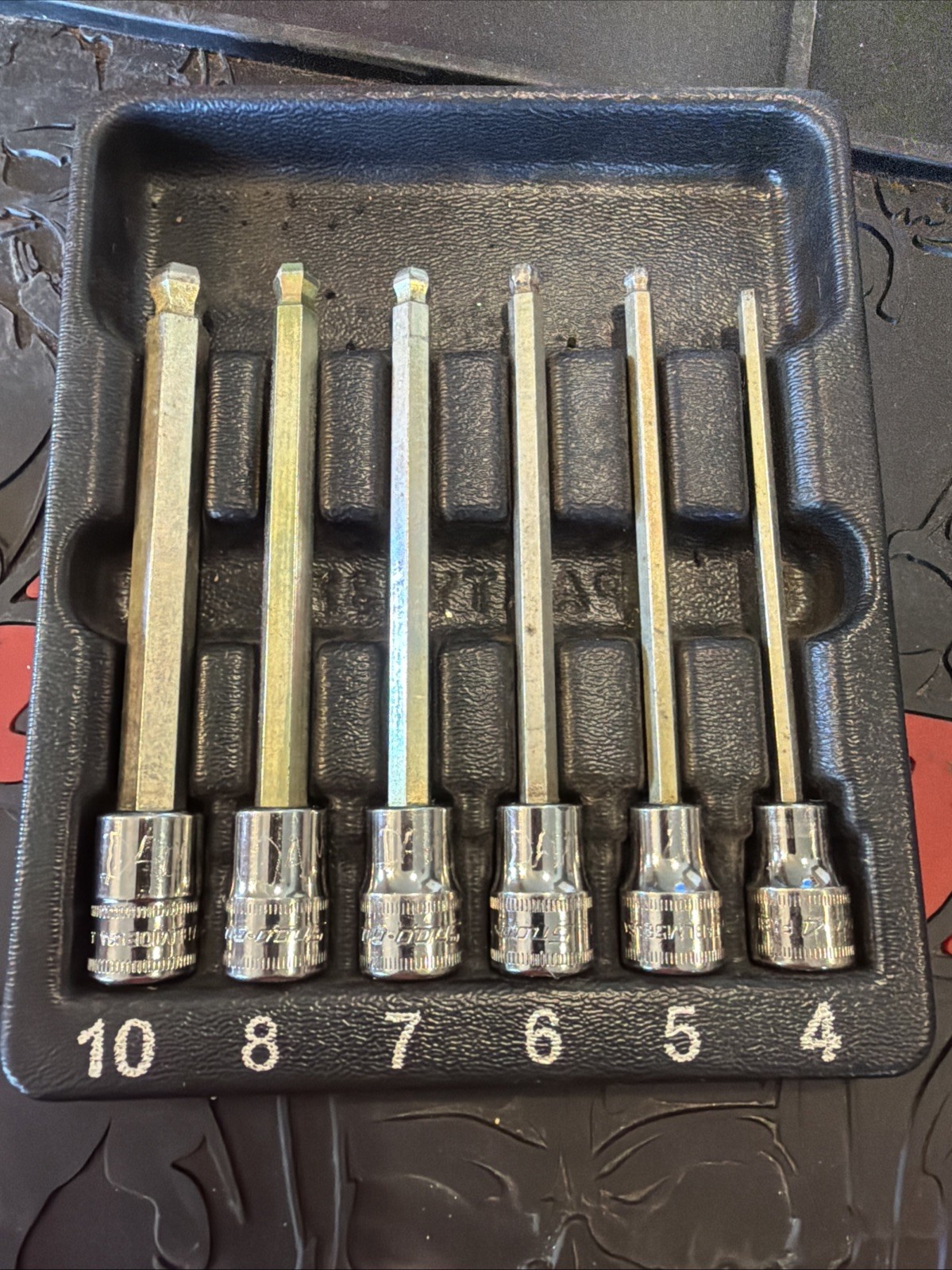 Snap-on 6pc 4mm-10mm Metric Long Hex Bit Socket Set 3/8 Dr 206EFABLM ENGRAVED