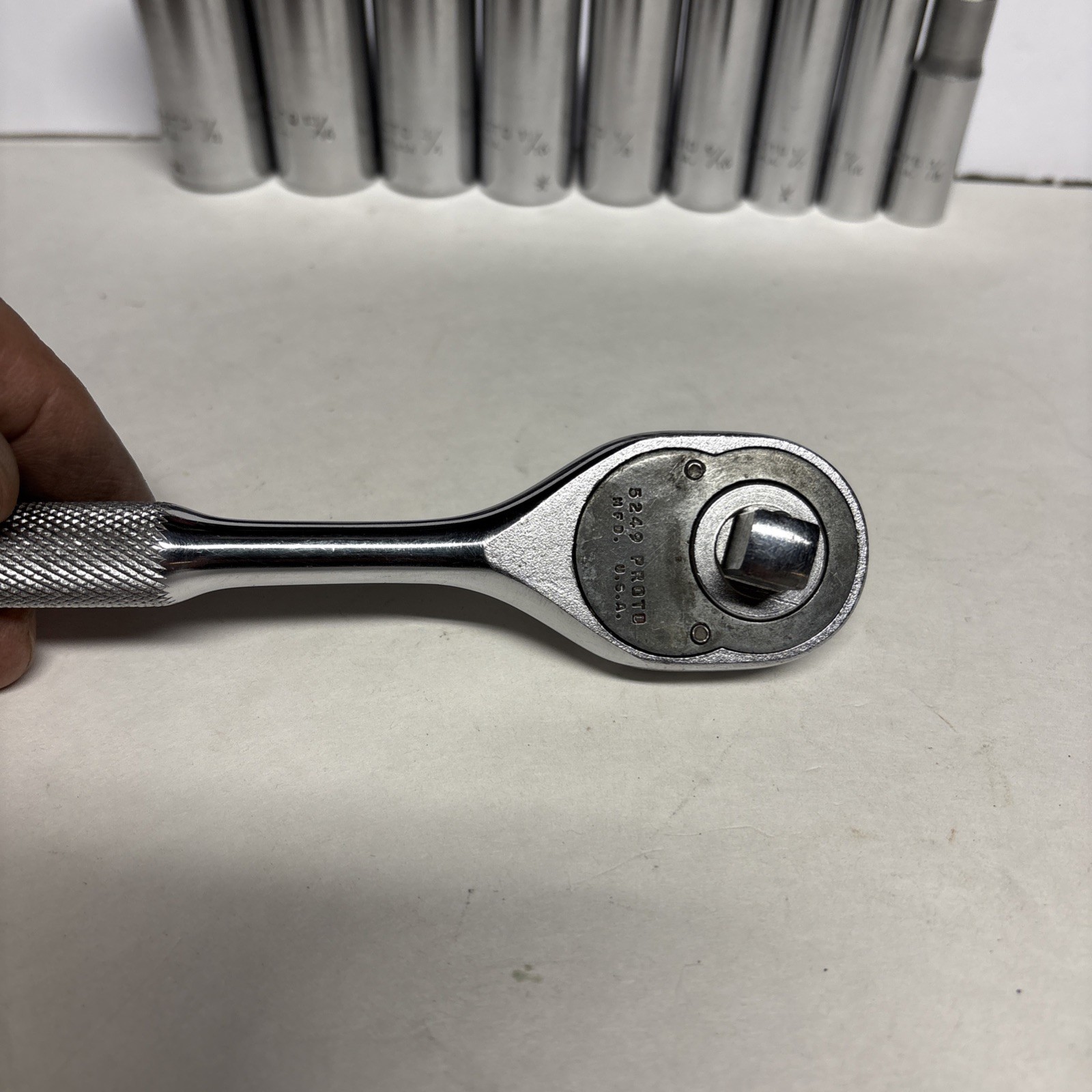 PROTO 3/8” Ratchet No. 5249 & PROTO 9 Piece 3/8” Drive Deep 12pt. Sockets U.S.A.