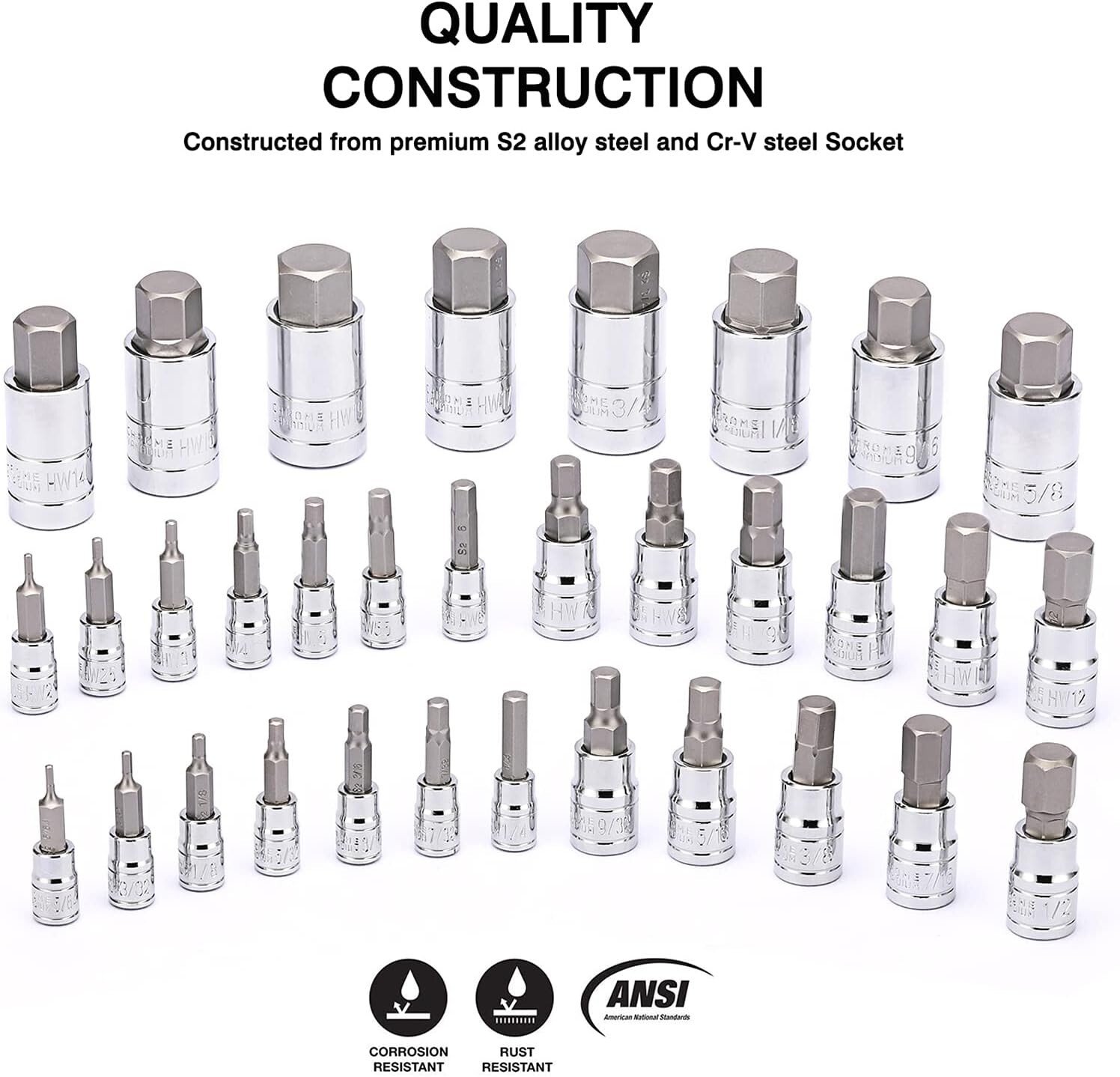 Professional Hex Bit Socket Set: 33 Pieces Featuring SAE & Metric Sizes