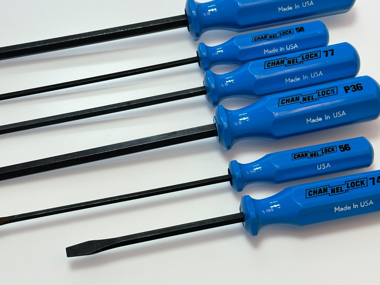 NOS Channellock Tools USA 6pc Flat Slotted & Phillips Screwdriver Set Lot, Blue