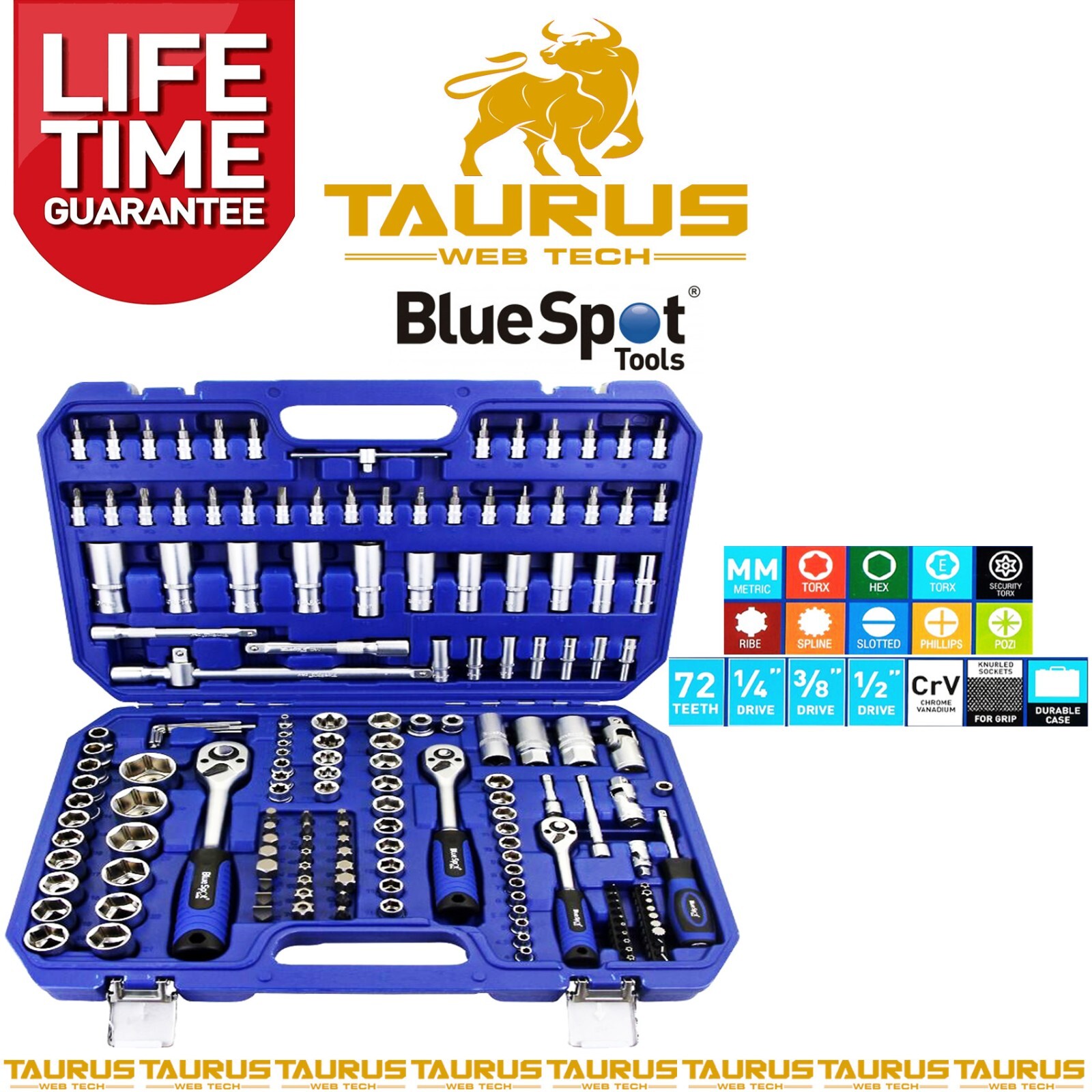 171 x BlueSpot METRIC SOCKET SET (1/4″ 4-14MM) (3/8″ 10-19MM) (1/2″ 10-32MM) UK