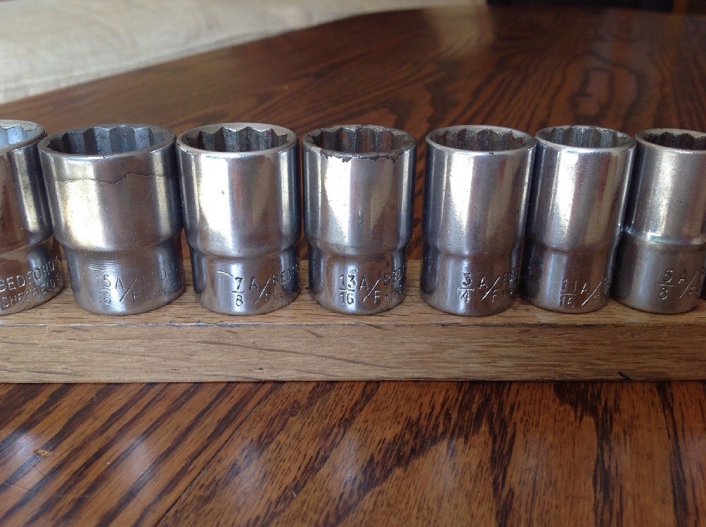 12 Bedford Sockets 1-1/8″ To 7/16″AF With 1/2″ Drive.A.
